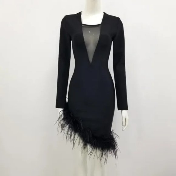 Classy Long Sleeve Feather Dress - Picture 2 of 4